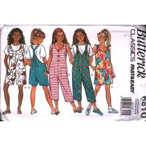 Butterick 6810 Girls Jumpsuit Overalls Sewing Pattern Fast Easy Multi Size Kids